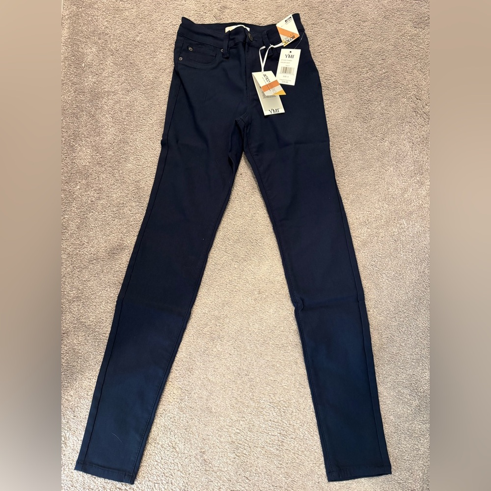YMI Hyperstretch mid rise pants in navy blue